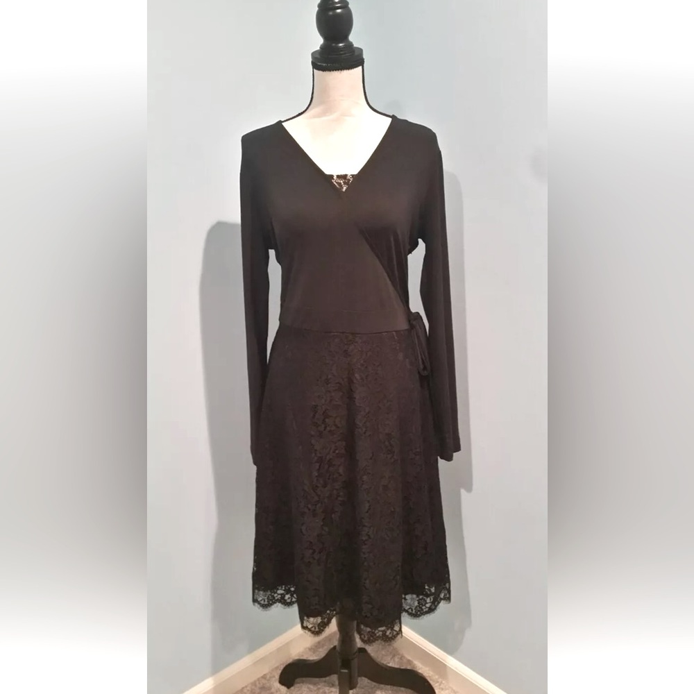 Dennis Basso Faux Wrap Dress, Black, Size 8, NWOT